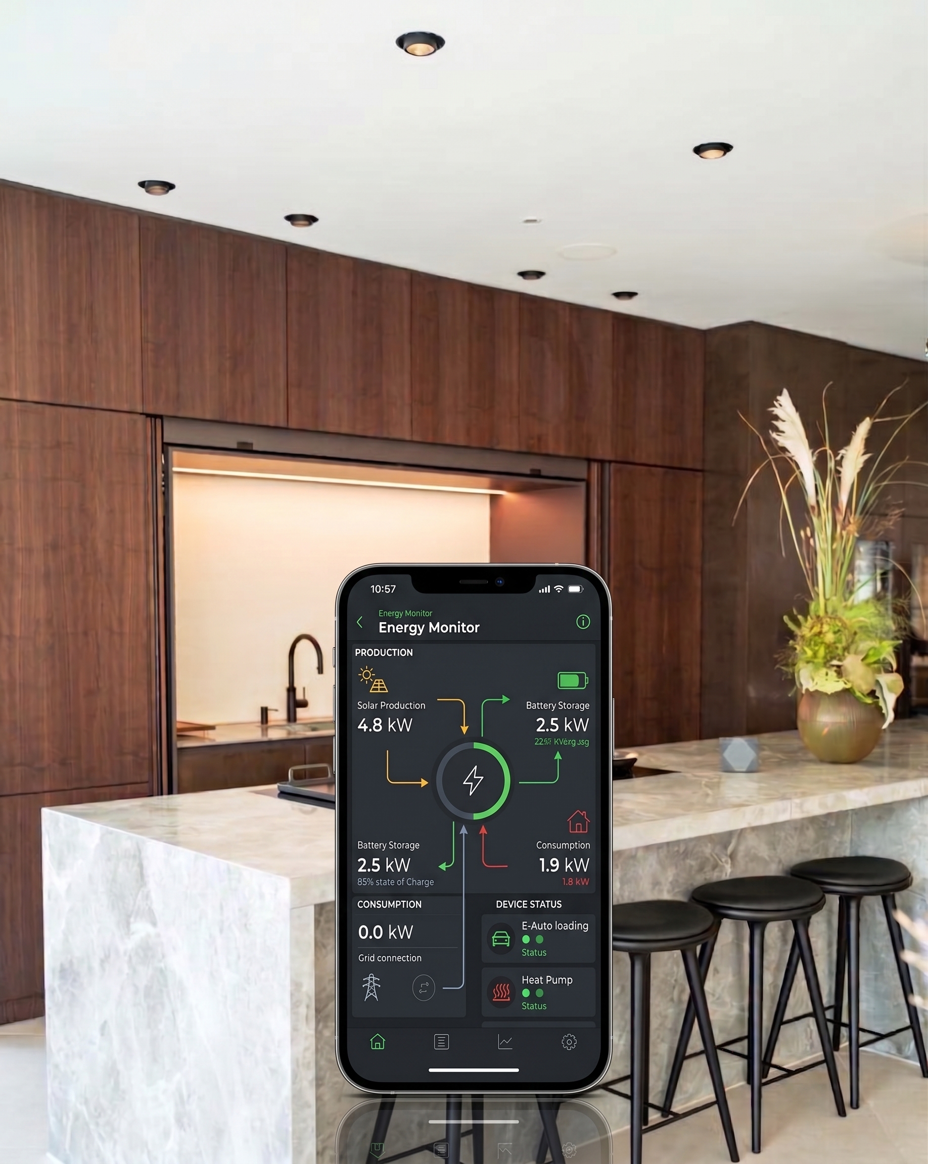 Wallbox an Hauswand mit E-Auto und PV-Anlage